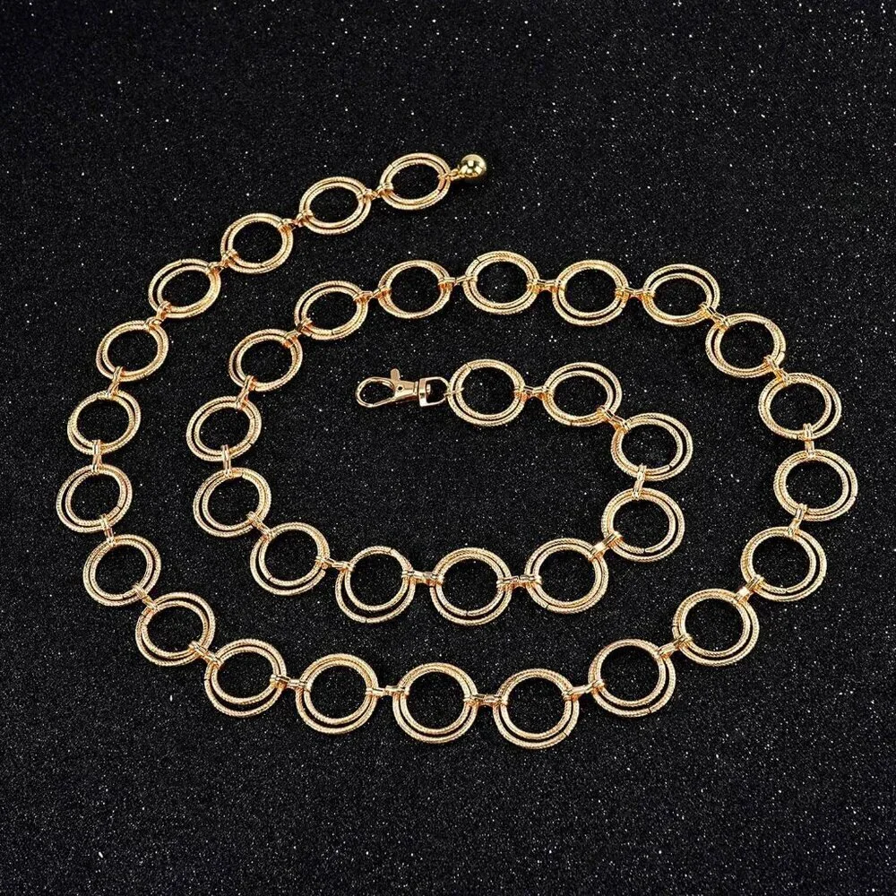 O-Ring Chain Belt Alloy Waist Chain for Women Dresses Party Casual Wear